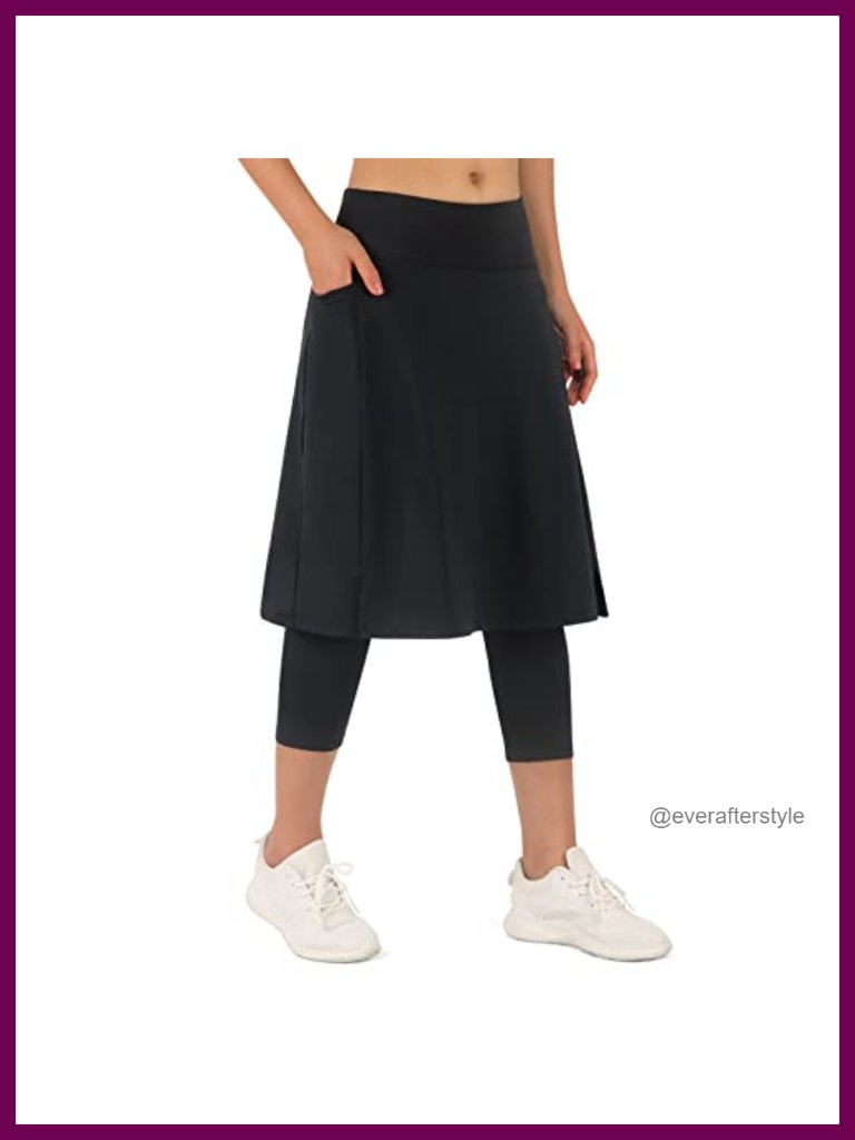 Skirted Leggings High Waist Capri With Pockets Knee Length